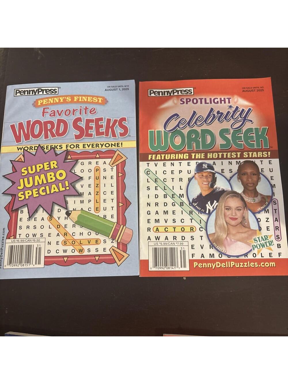 Penny Press Word Seek, August 2025 (2) New. All Stars And Hidden Message